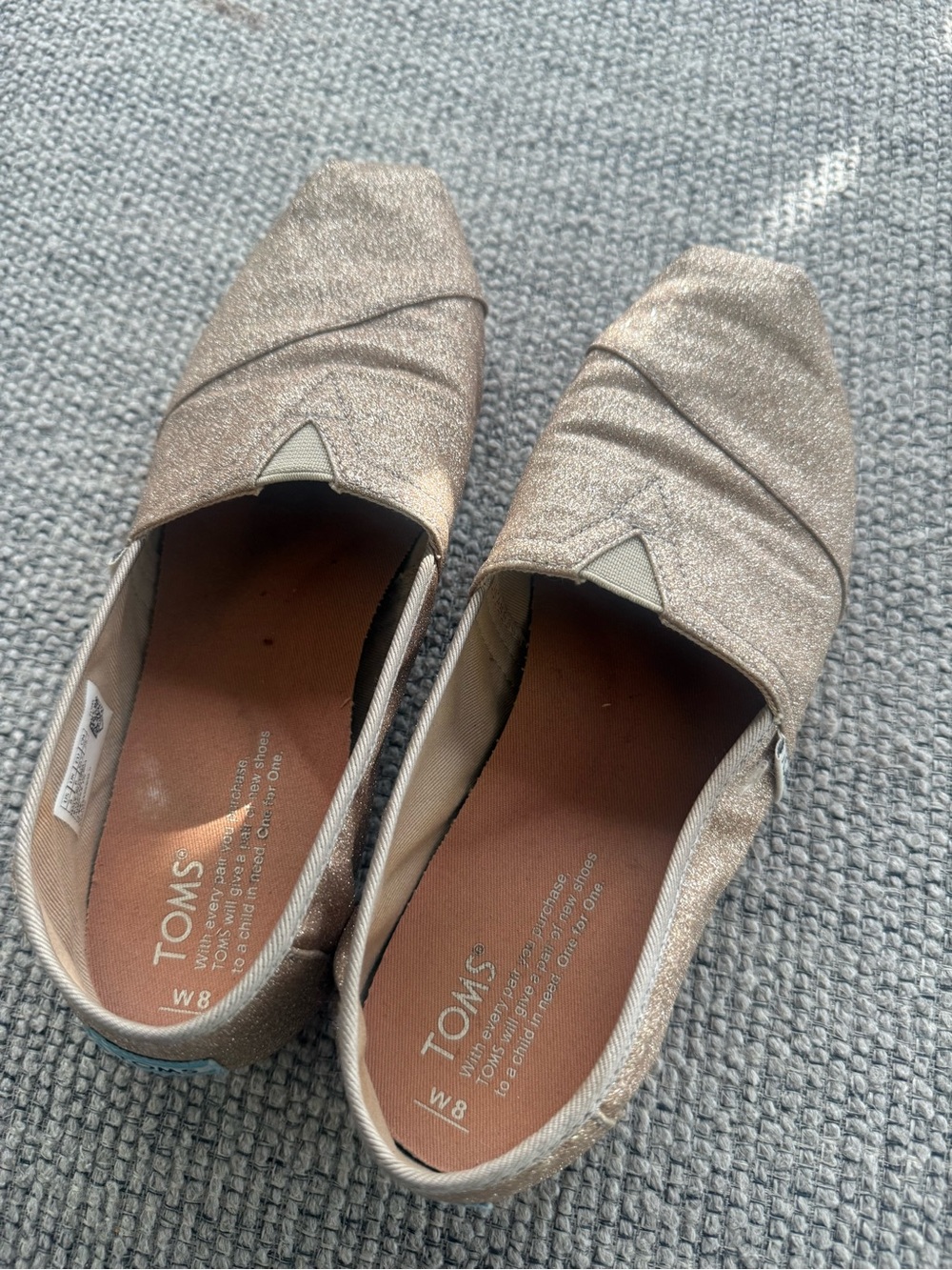 TOMS Women's Sparkle Slip-On Flats in Metallic Rose Gold